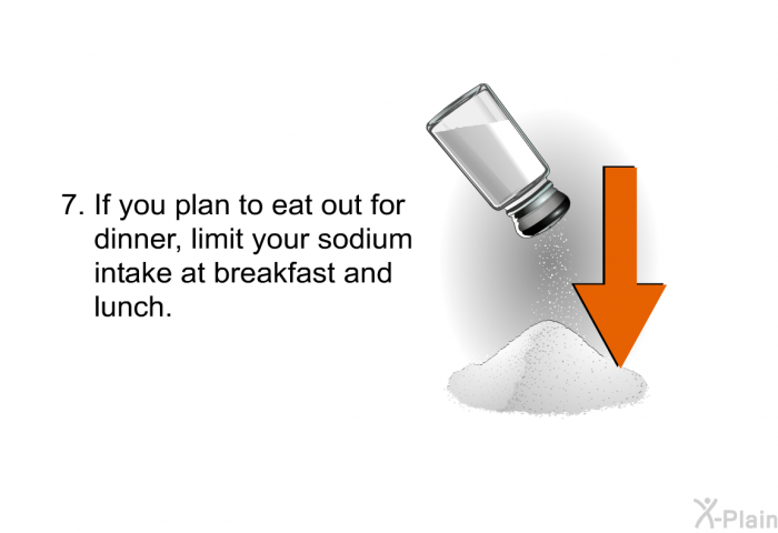 If you plan to eat out for dinner, limit your sodium intake at breakfast and lunch.
