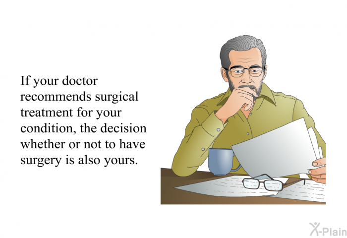 If your doctor recommends surgical treatment for your condition, the decision whether or not to have surgery is also yours.