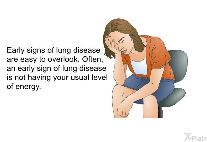 Early signs of lung disease are easy to overlook. Often, an early sign of lung disease is not having your usual level of energy.