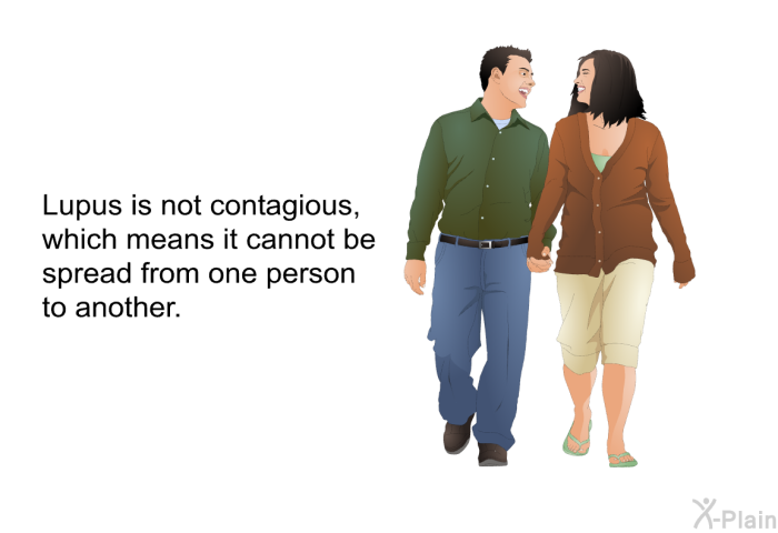 Lupus is not contagious, which means it cannot be spread from one person to another.