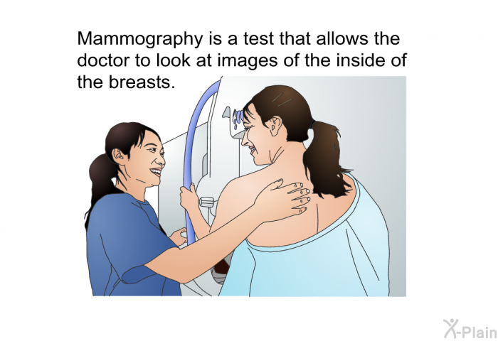 Mammography is a test that allows the doctor to look at images of the inside of the breasts.