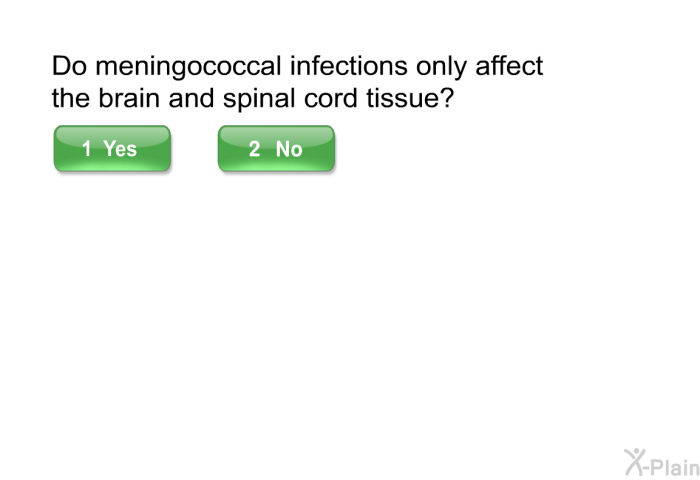 Do meningococcal infections only affect the brain and spinal cord tissue? Select Yes or No.