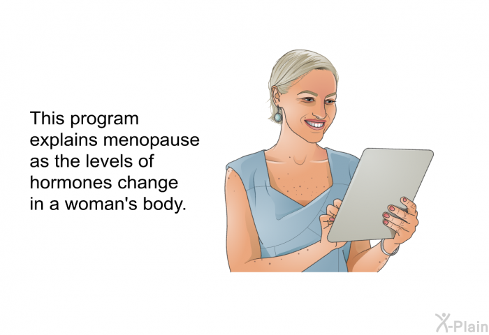 This health information explains menopause as the levels of hormones change in a woman's body.