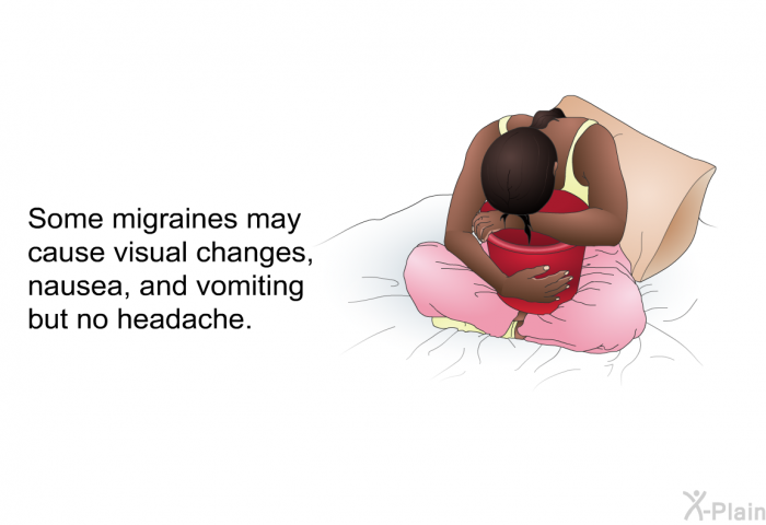 Some migraines may cause visual changes, nausea, and vomiting but no headache.