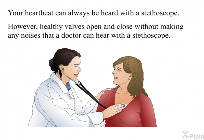 Your heartbeat can always be heard with a stethoscope. However, healthy valves open and close without making any noises that a doctor can hear with a stethoscope.
