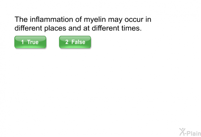 The inflammation of myelin may occur in different places and at different times.