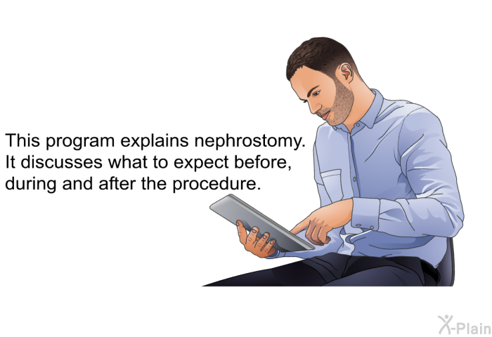 This health information explains nephrostomy. It discusses what to expect before, during and after the procedure.