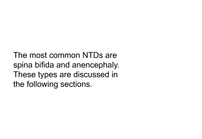 The most common NTDs are spina bifida and anencephaly.