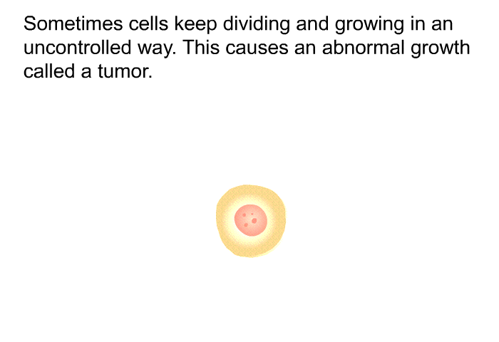 Sometimes cells keep dividing and growing in an uncontrolled way. This causes an abnormal growth called a tumor.