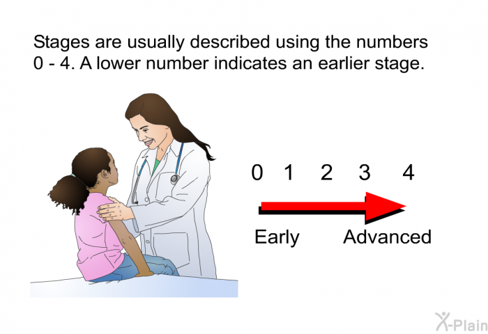 Stages are usually described using the numbers 0 - 4. A lower number indicates an earlier stage.