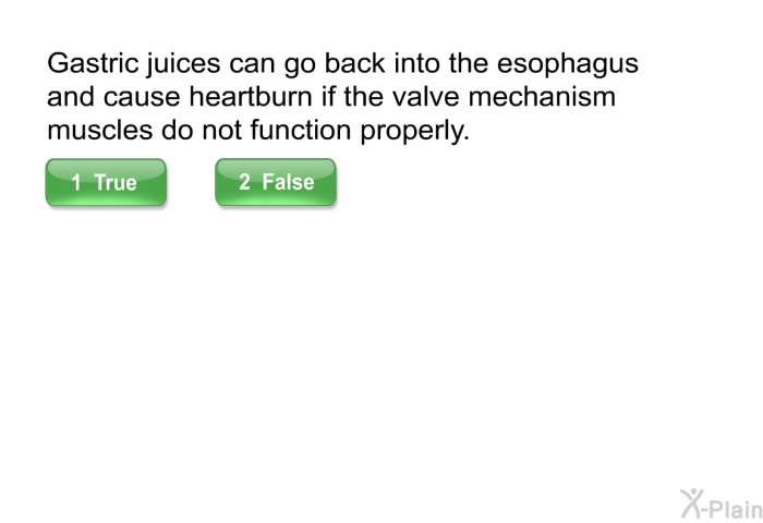 Gastric juices can go back into the esophagus and cause heartburn if the valve mechanism muscles do not function properly.