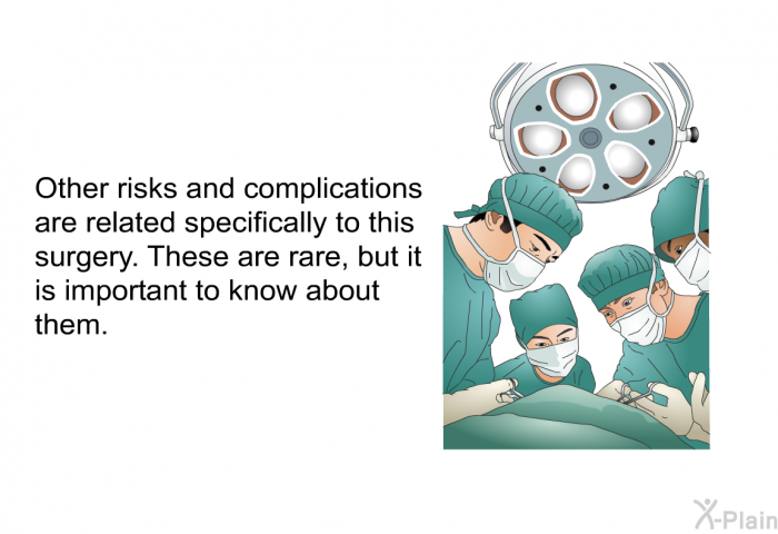 Other risks and complications are related specifically to this surgery. These are rare, but it is important to know about them.