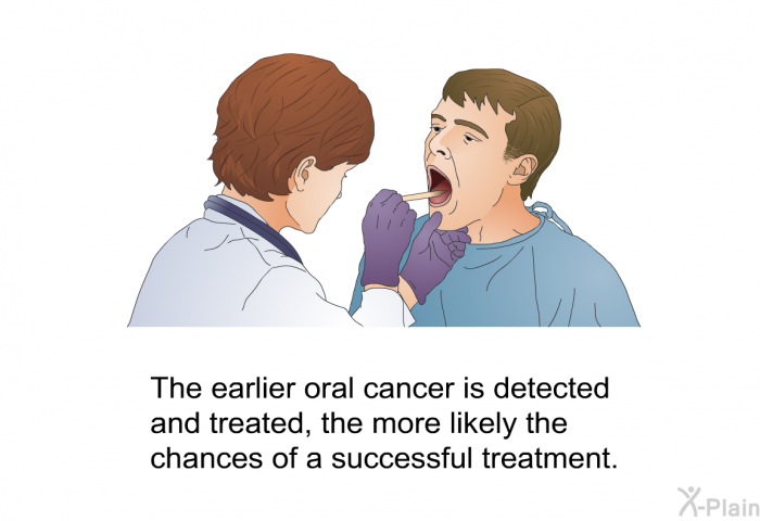 The earlier oral cancer is detected and treated, the more likely the chances of a successful treatment.