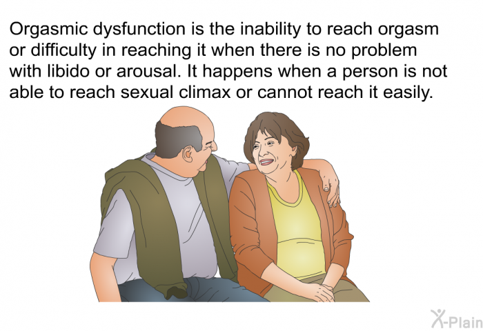Orgasmic dysfunction is the inability to reach orgasm or difficulty in reaching it when there is no problem with libido or arousal. It happens when a person is not able to reach sexual climax or cannot reach it easily.