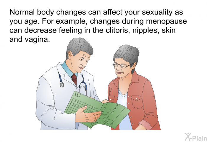 Normal body changes can affect your sexuality as you age. For example, changes during menopause can decrease feeling in the clitoris, nipples, skin and vagina.