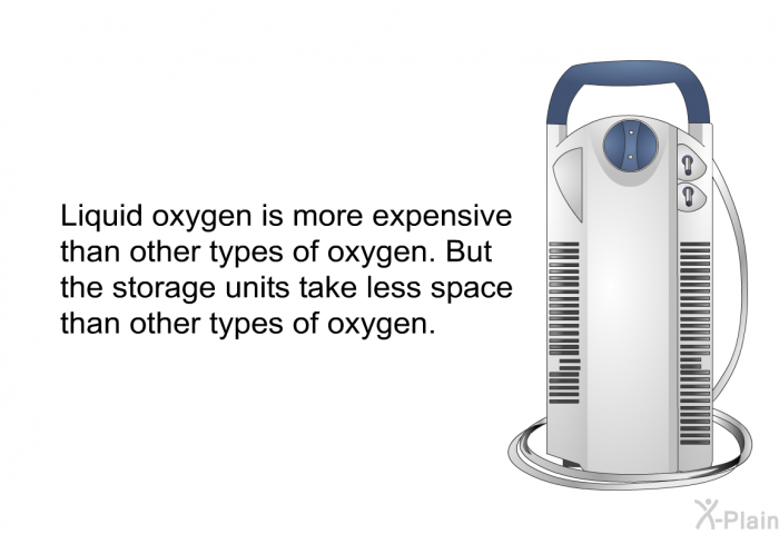 Liquid oxygen is more expensive than other types of oxygen. But the storage units take less space than other types of oxygen.