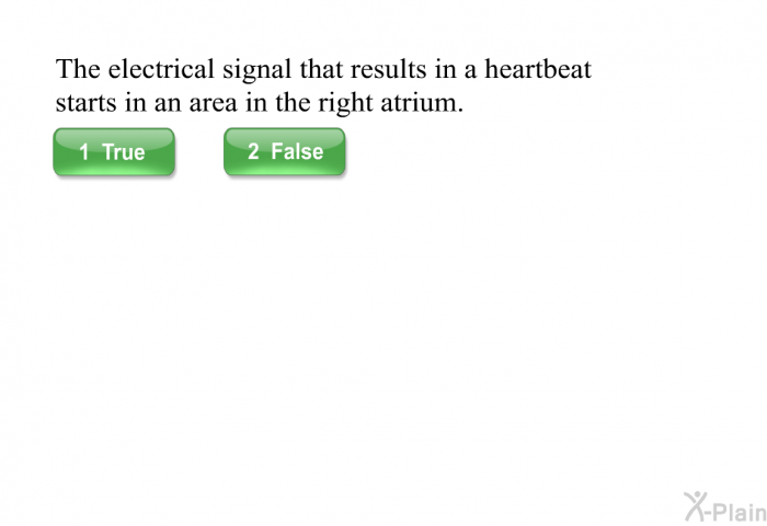 The electrical signal that results in a heartbeat starts in an area in the right atrium.