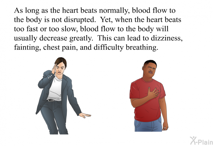 As long as the heart beats normally, blood flow to the body is not disrupted. Yet, when the heart beats too fast or too slow, blood flow to the body will usually decrease greatly. This can lead to dizziness, fainting, chest pain, and difficulty breathing.