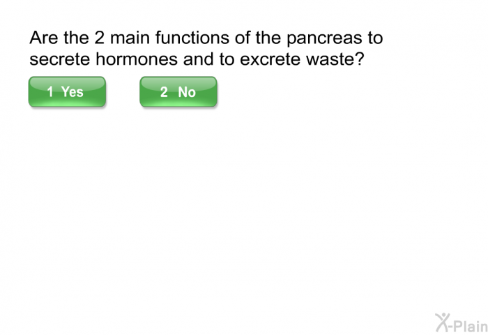 Are the 2 main functions of the pancreas to secrete hormones and to excrete waste?