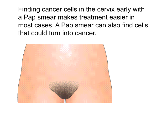 Finding cancer cells in the cervix early with a Pap smear makes treatment easier in most cases. A Pap smear can also find cells that could turn into cancer.