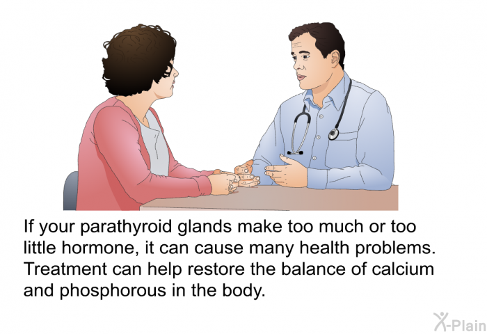 If your parathyroid glands make too much or too little hormone, it can cause many health problems. Treatment can help restore the balance of calcium and phosphorous in the body.