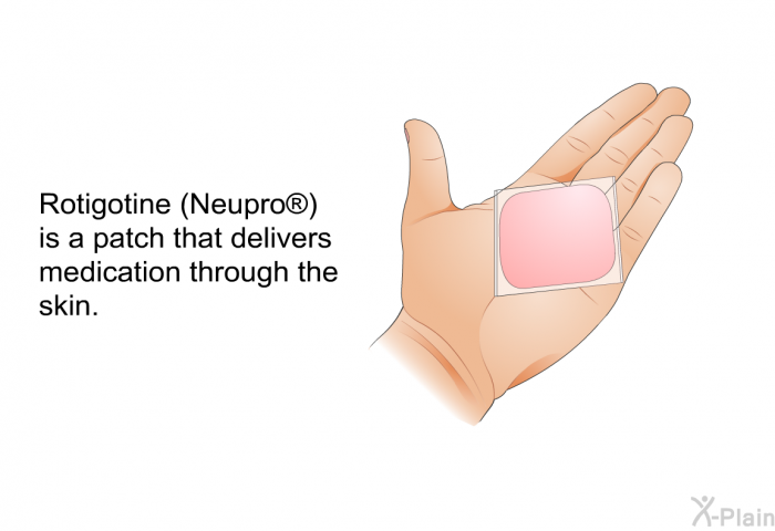 Rotigotine (Neupro<SUP> </SUP>) is a patch that delivers medication through the skin.