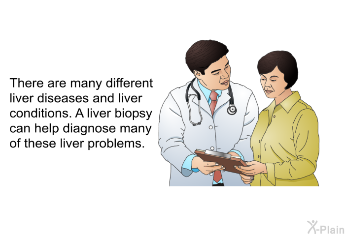 There are many different liver diseases and liver conditions. A liver biopsy can help diagnose many of these liver problems.