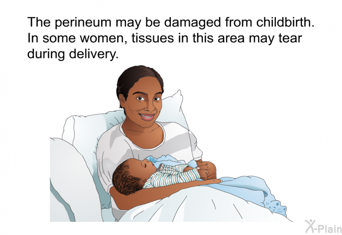 The perineum may be damaged from childbirth. In some women, tissues in this area may tear during delivery.