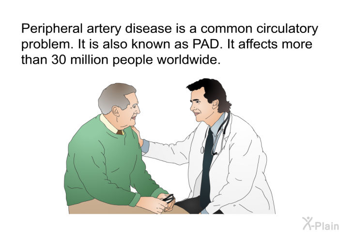 Peripheral artery disease is a common circulatory problem. It is also known as PAD. It affects more than 30 million people worldwide.