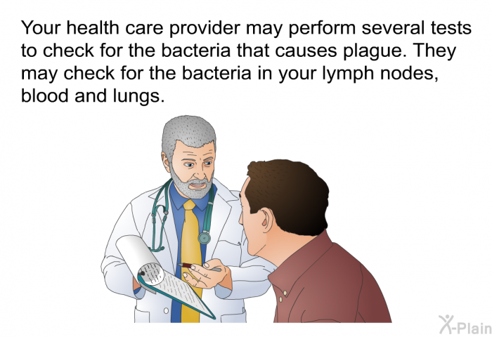 Your health care provider may perform several tests to check for the bacteria that causes plague. They may check for the bacteria in your lymph nodes, blood and lungs.