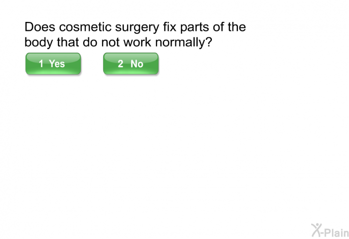 Does cosmetic surgery fix parts of the body that do not work normally?