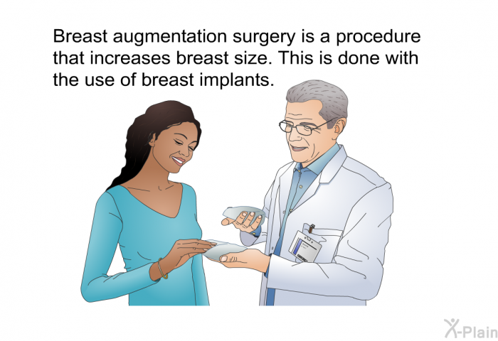 Breast augmentation surgery is a procedure that increases breast size. This is done with the use of breast implants.