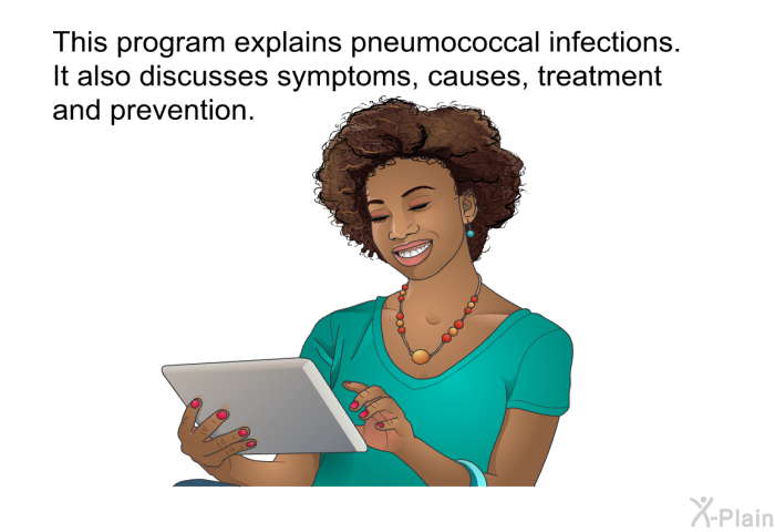 This health information explains pneumococcal infections. It also discusses symptoms, causes, treatment and prevention.