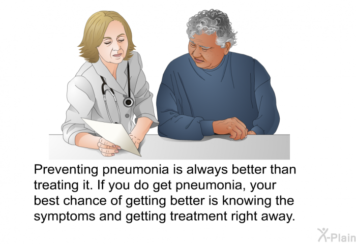 Preventing pneumonia is always better than treating it. If you do get pneumonia, your best chance of getting better is knowing the symptoms and getting treatment right away.