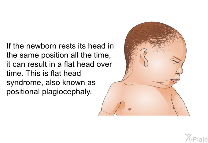 If the newborn rests its head in the same position all the time, it can result in a flat head over time. This is flat head syndrome, also known as positional plagiocephaly.