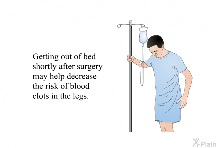 Getting out of bed shortly after surgery may help decrease the risk of blood clots in the legs.