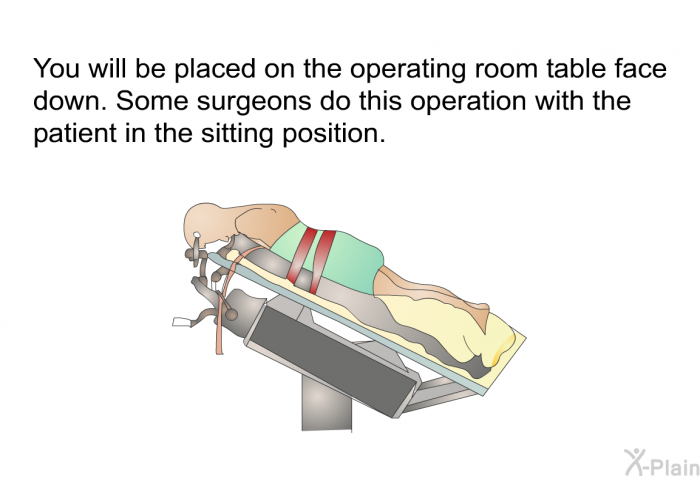 You will be placed on the operating room table face down. Some surgeons do this operation with the patient in the sitting position.