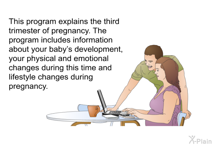 This health information explains the third trimester of pregnancy. The health information includes information about your baby's development, your physical and emotional changes during this time and lifestyle changes during pregnancy.