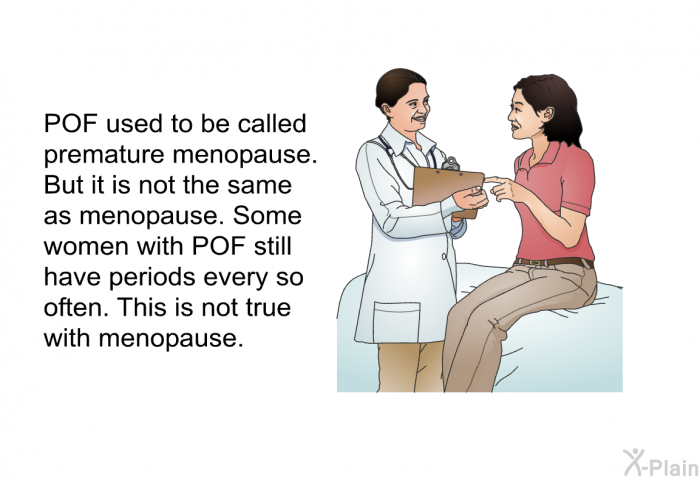POF used to be called premature menopause. But it is not the same as menopause. Some women with POF still have periods every so often. This is not true with menopause.