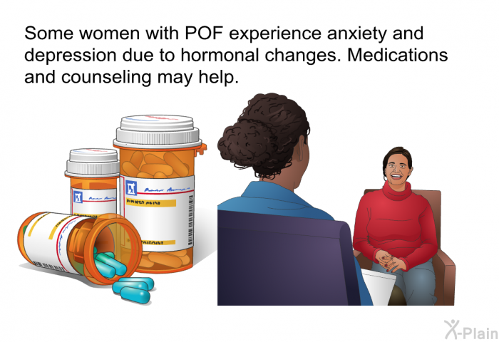 Some women with POF experience anxiety and depression due to hormonal changes. Medications and counseling may help.