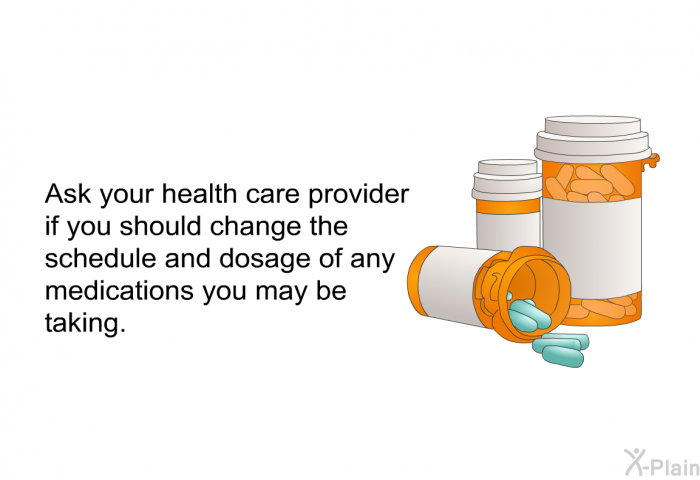 Ask your health care provider if you should change the schedule and dosage of any medications you may be taking.