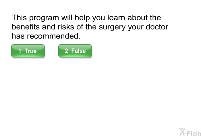 This program will help you learn about the benefits and risks of the surgery your doctor has recommended.