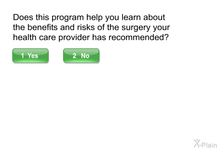 Does this health information help you learn about the benefits and risks of the surgery your health care provider has recommended?