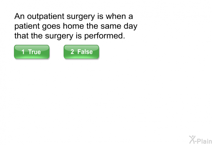 An outpatient surgery is when a patient goes home the same day that the surgery is performed.