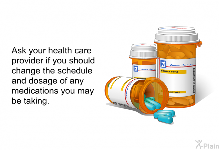 Ask your health care provider if you should change the schedule and dosage of any medications you may be taking.