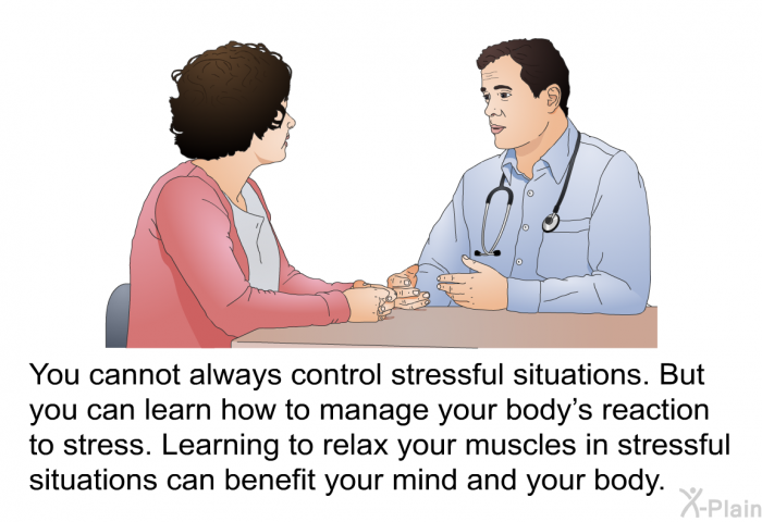 You cannot always control stressful situations. But you can learn how to manage your body's reaction to stress. Learning to relax your muscles in stressful situations can benefit your mind and your body.
