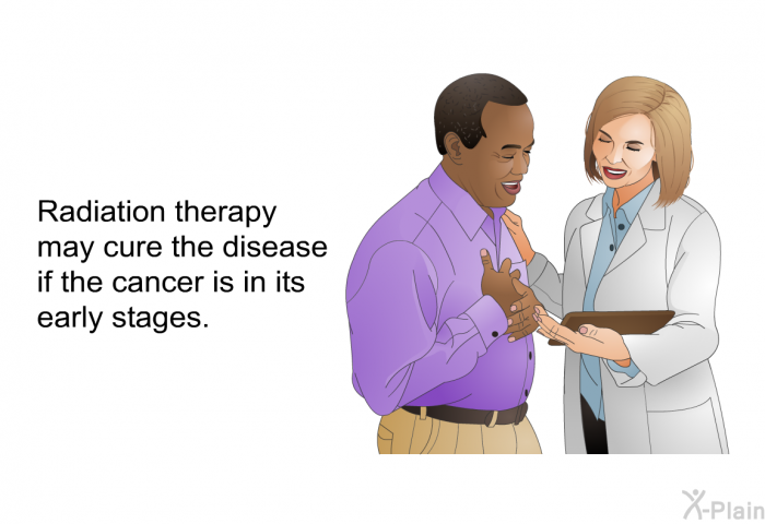 Radiation therapy may cure the disease if the cancer is in its early stages.