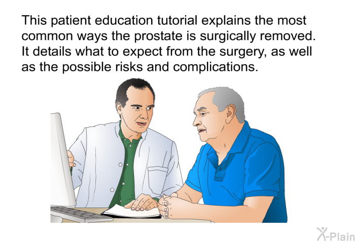 This health information explains the most common ways the prostate is surgically removed. It details what to expect from the surgery, as well as the possible risks and complications.