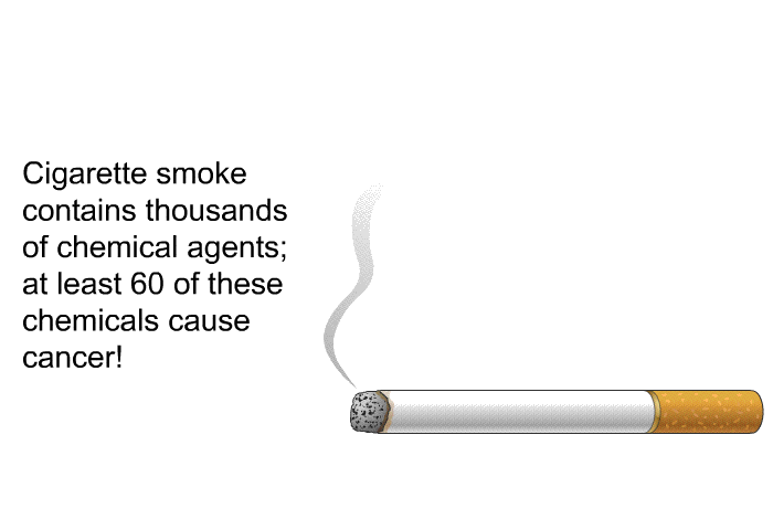 Cigarette smoke contains thousands of chemical agents. At least 60 of these chemicals cause cancer!