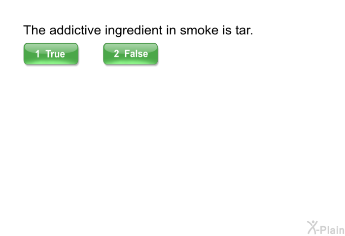 The addictive ingredient in smoke is tar.